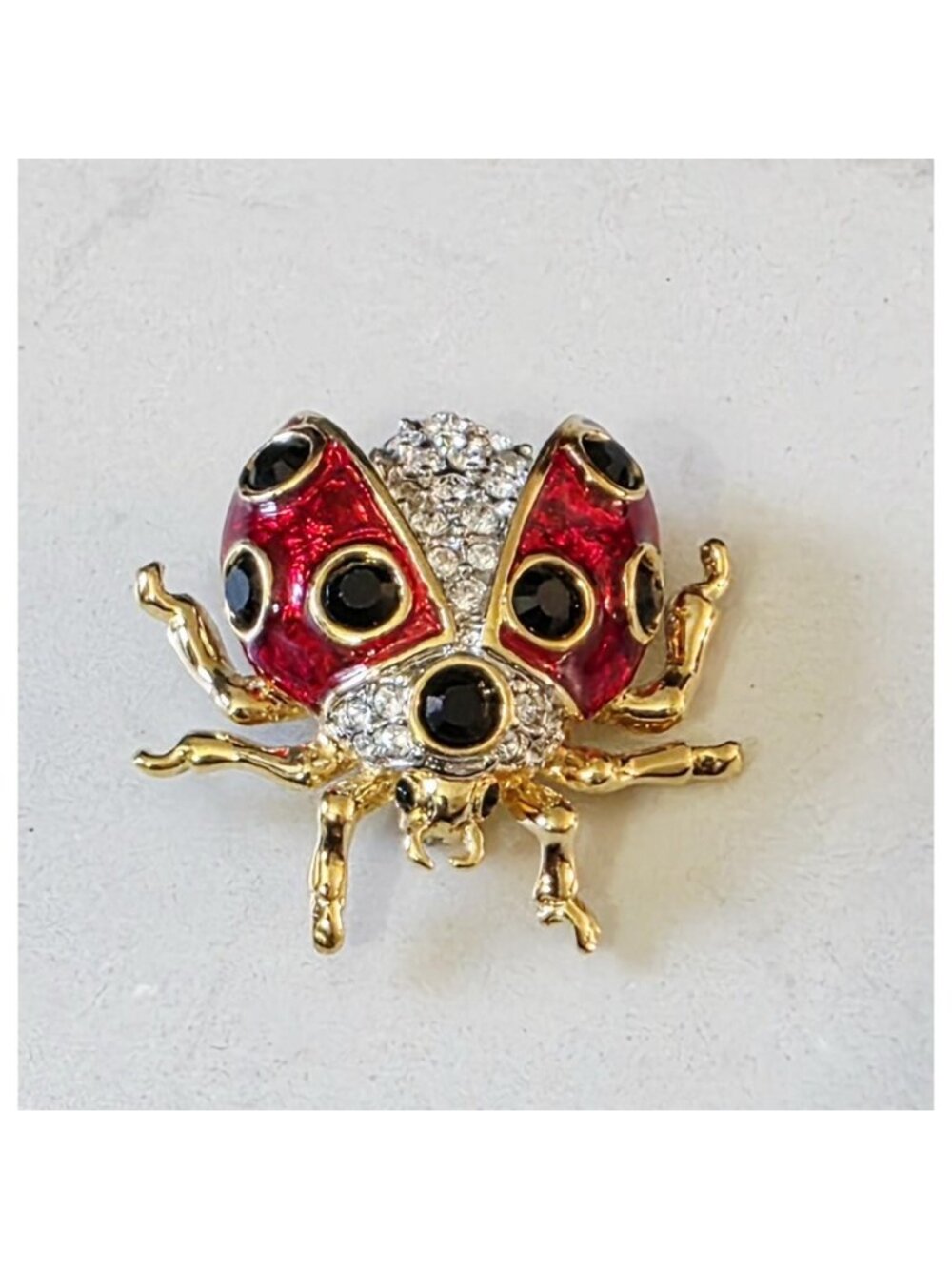 Vintage Signed BUTLER Red Enamel & Pavé Rhinestone Ladybug Brooch - Picture 3 of 7